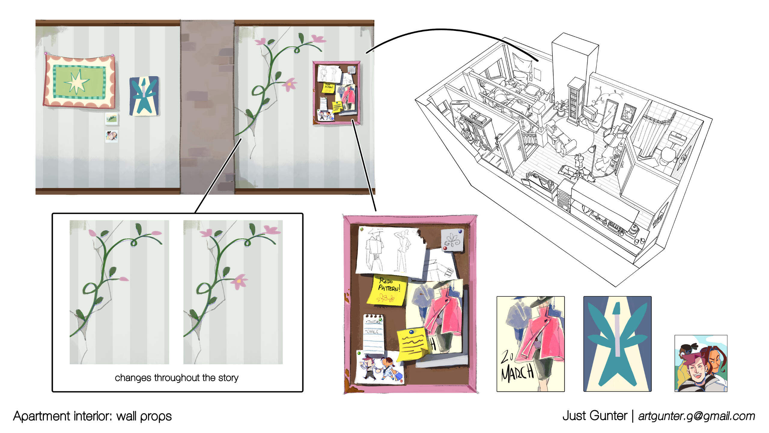 Apartment interior: wall props